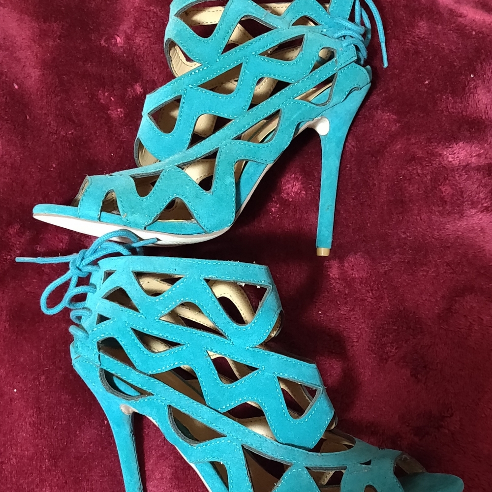 Blue high heel shoes